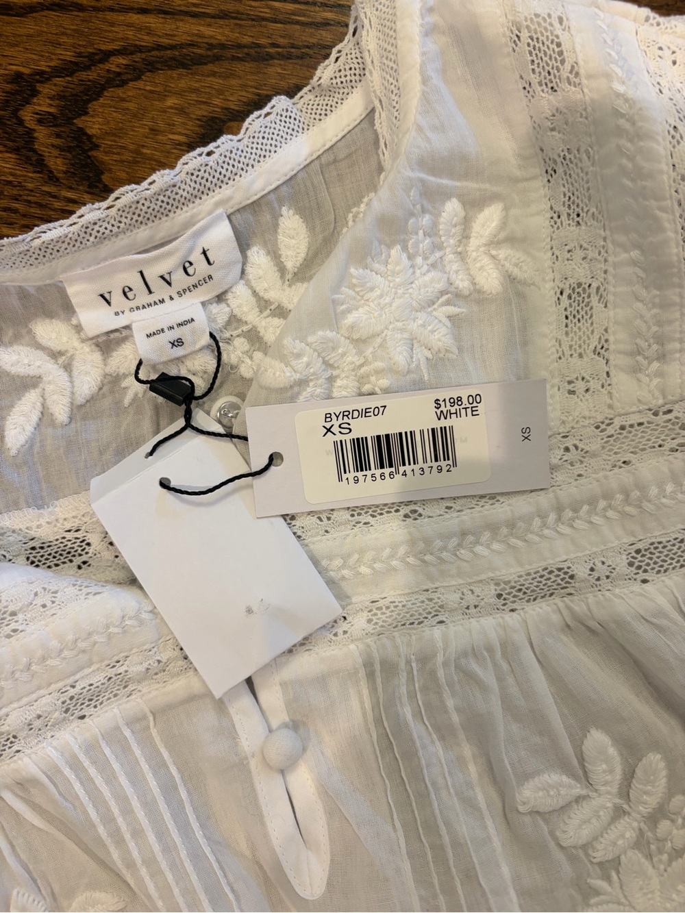 Velvet by Graham & Spencer Byrdie White Embroidered Lace Pintuck Blouse - Picture 7 of 7